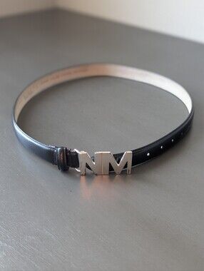 Nicole Miller Black Genuine Italian Leather Belt with Silver NM Buckle Size L